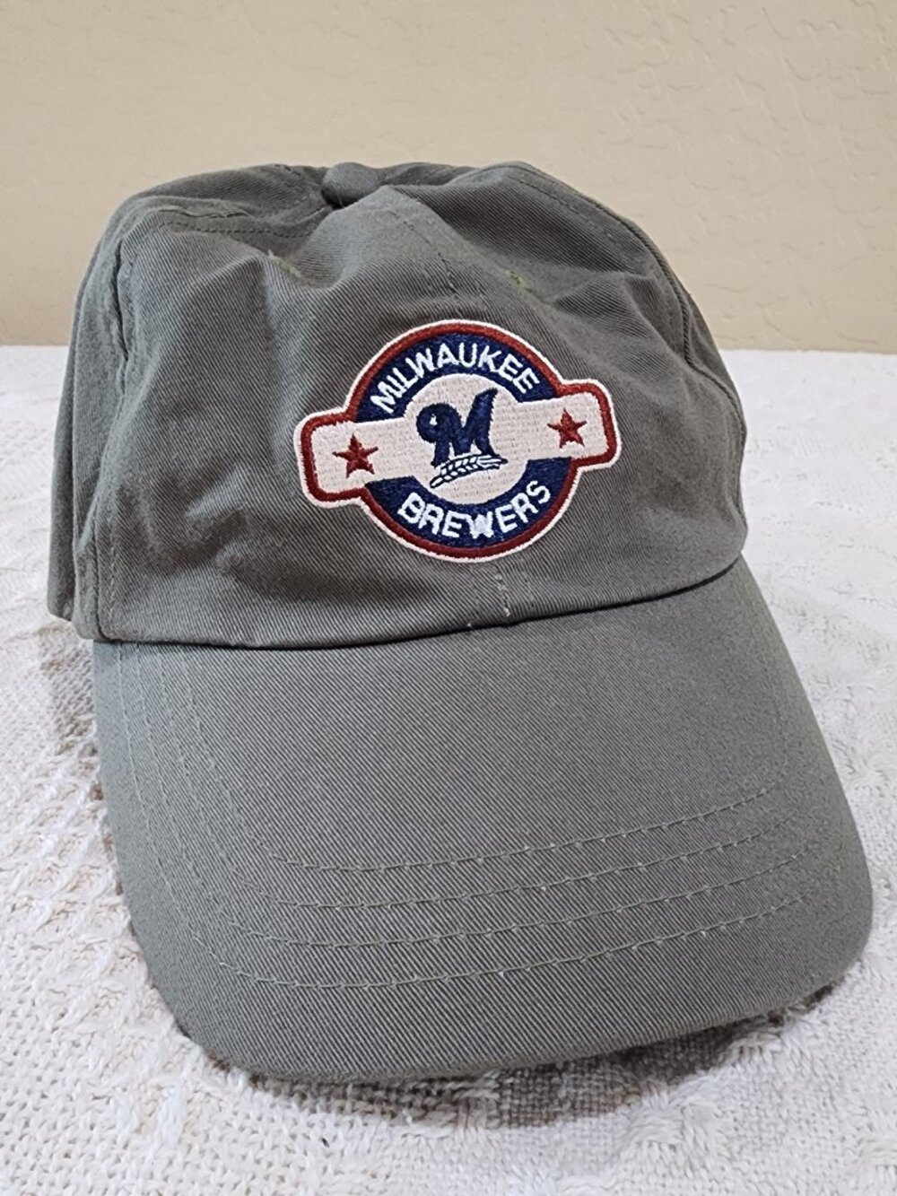 Milwaukee Brewers Green Khaki Canvas Adjustable Embroidered Baseball Cap Hat